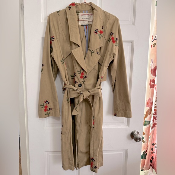 {Anthropologie & Cartonnier} belted embroidered trench coat - Sz M - Picture 4 of 14